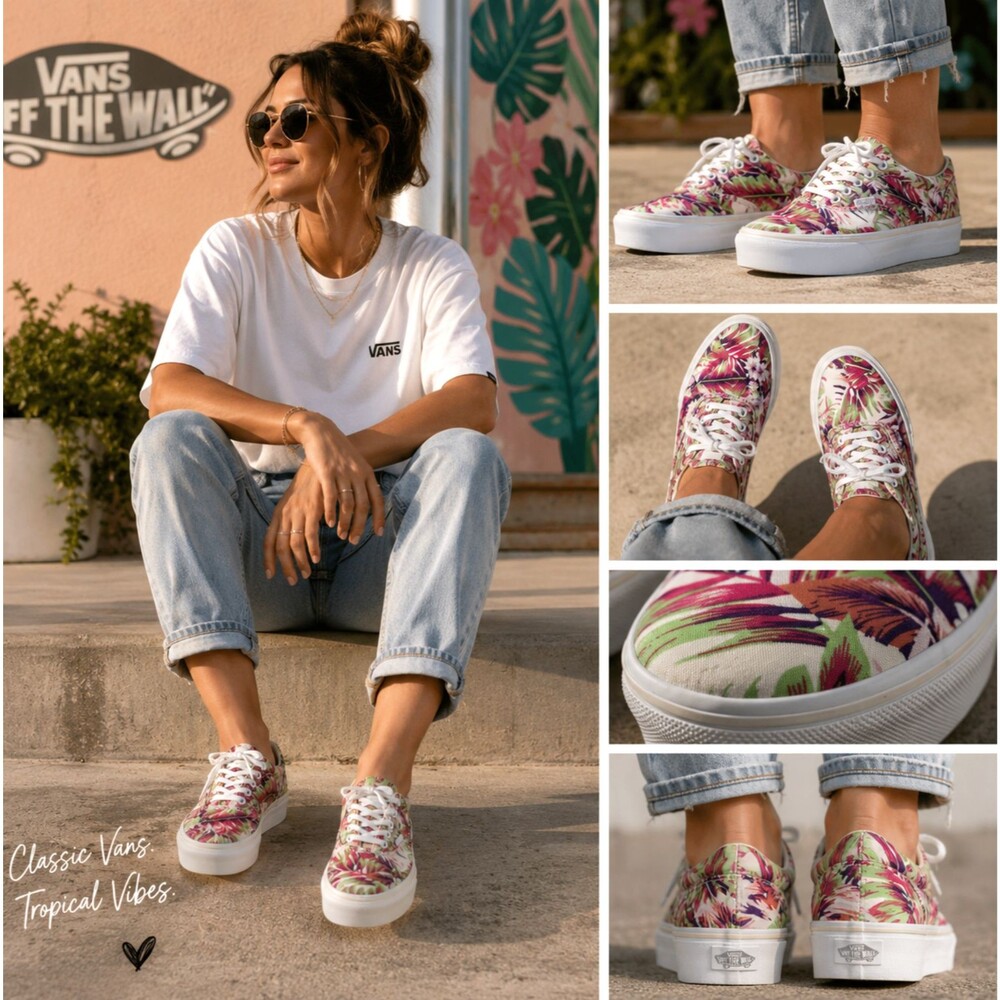 Vans Doheny Platform Sneakers Women’s 8 Tropical Floral Canvas Lace Up Skater